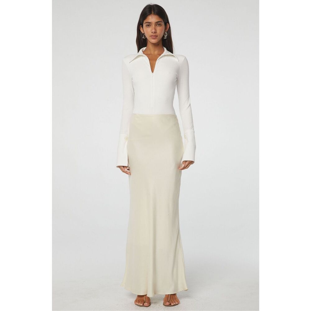 The Line By K Cleo Vanilla Satin Bias Maxi Skirt Size Small NWT